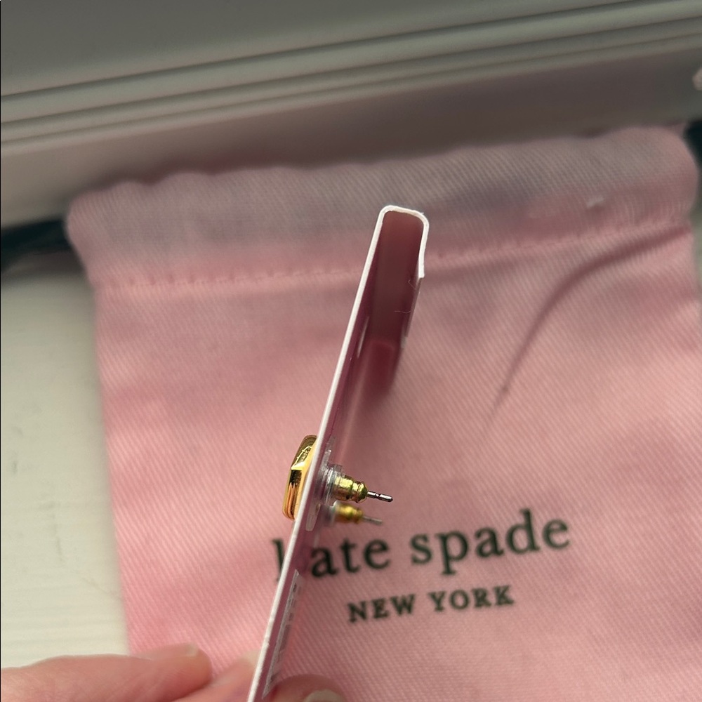 kate spade Pink and Gold Spade Stud Earrings NWT - Picture 3 of 5